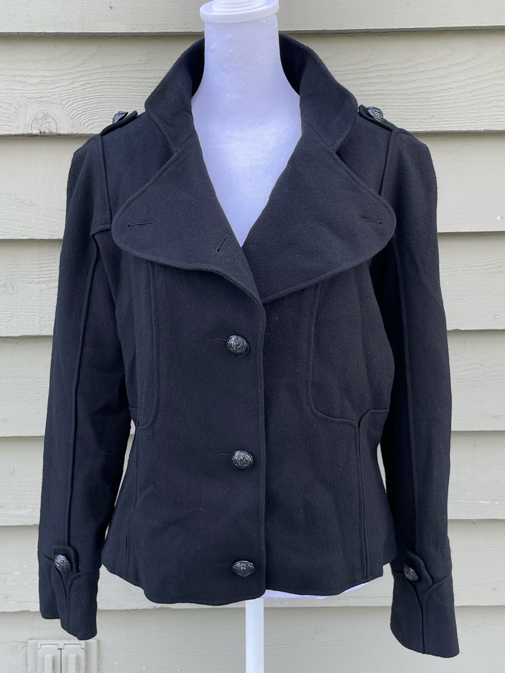 Balmain Black Military-Inspired Pea Coat size 44 / US 12 - Picture 2 of 9